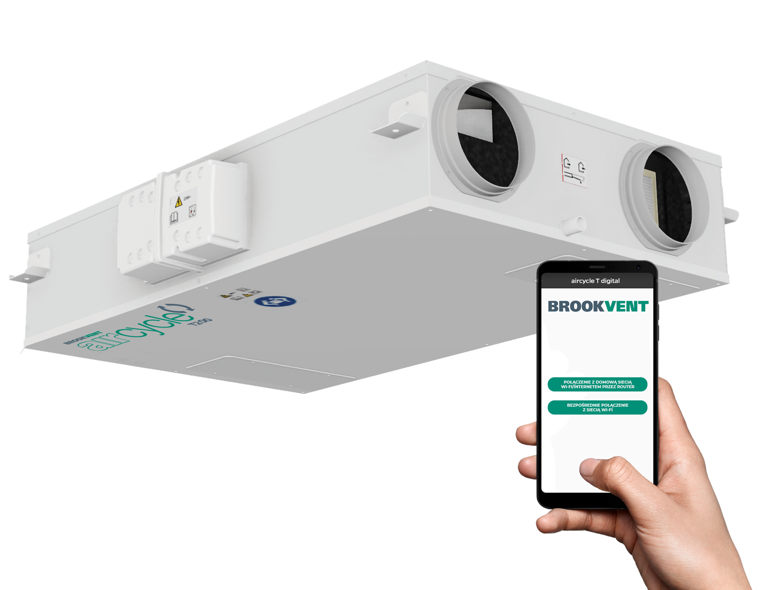 wentylacja rekuperacja z odzyskiem ciepła do większych mieszkań i małych domów aircycle t200 brookvent